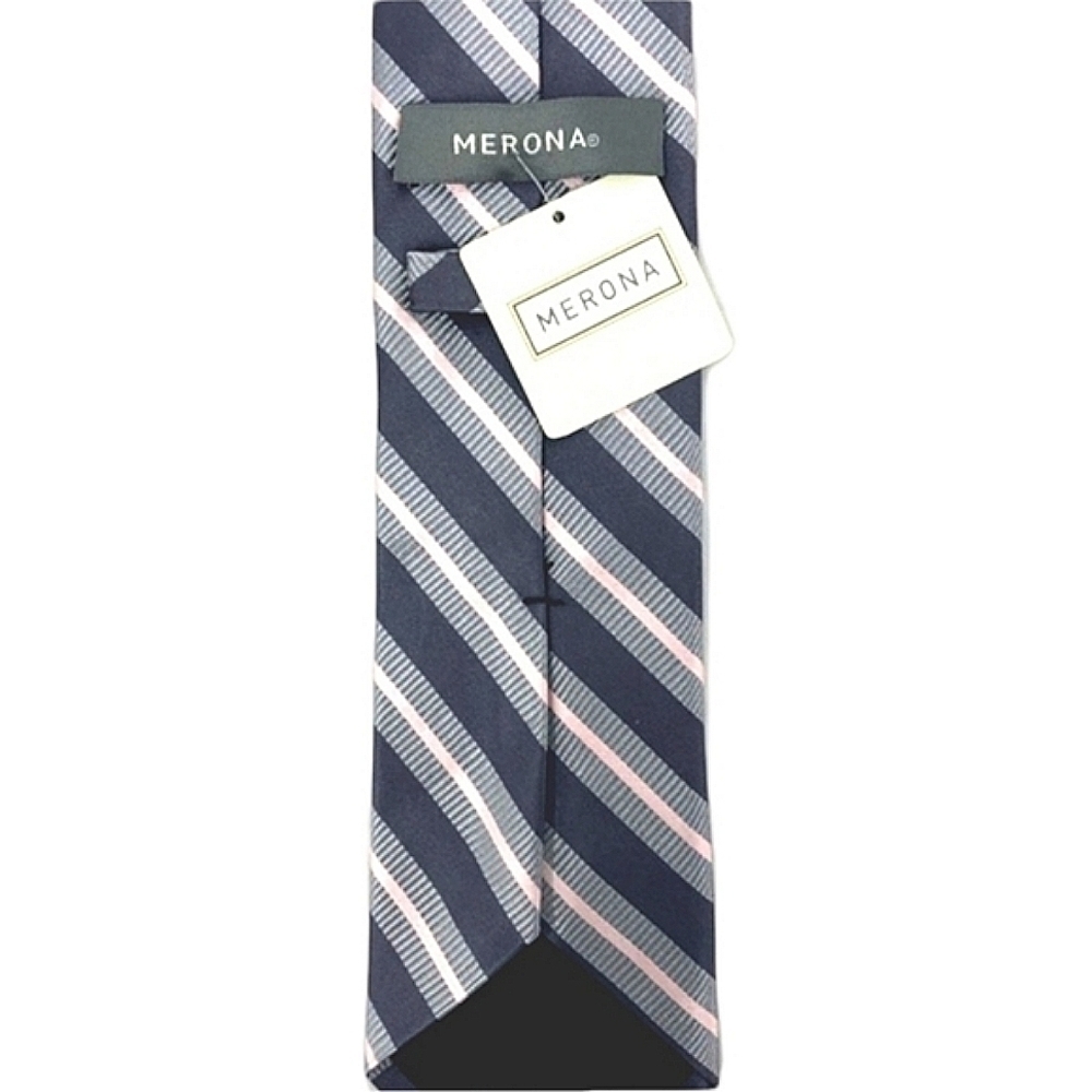 New With Tags Merona 100% Silk Gray and Pink Striped Traditional Long Neck Tie